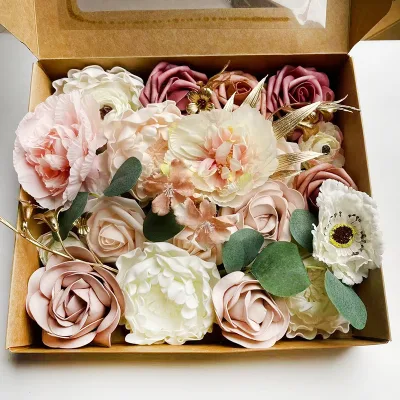 Pink Silk Roses Ball Artificial Flowers Box Set DIY Wedding Bridal Shower Decorations Graduation Halloween Easter Wall Floral