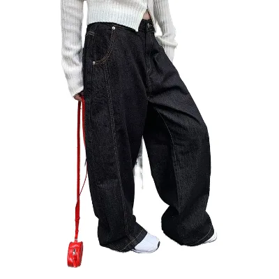 Wholesale Men's Vintage Style Denim Cargo Pants Loose Fit Wide Leg Streetwear Carfo Jeans Washed Technics