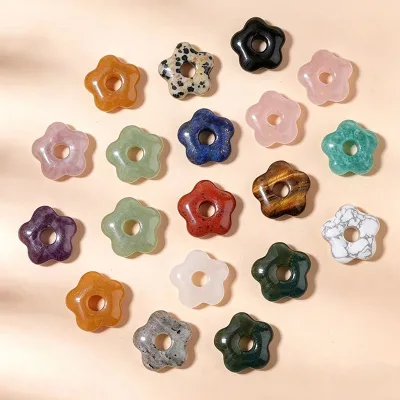 Natural Stone Clear Quartz Five-petal Flower-shaped Pentagram Beads Through-holes DIY Jewelry Accessories Bracelets Necklaces