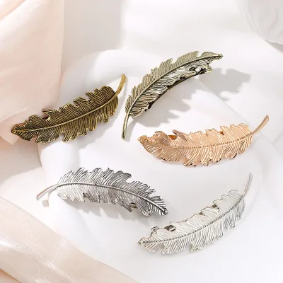 Metal Feather Alloy Spring Clip Vintage Fashion Trendy Hairpin Back-of-Head  Women's Hair Decoration Metal Clip