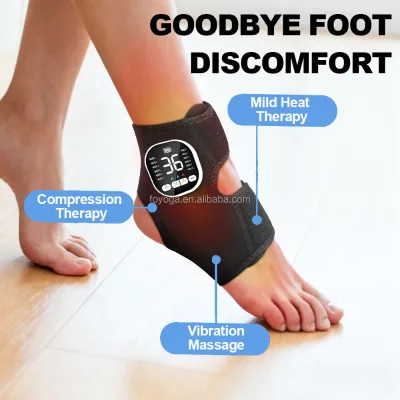 EMS Ankle Massager with Heat 3-in-1 Cordless Electric Foot Massage Wrap for Plantar Fasciitis Achilles Tendonitis Relief