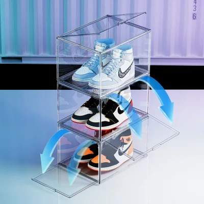Magnetic Transparent Shoe Storage Box Plastic Stackable Custom Drop Front Shoe Display Sneaker Show Boxes for Shoe