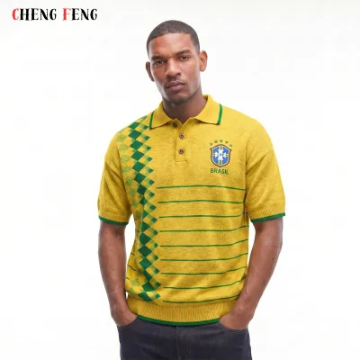 Knitted Polo Shirt for Men Custom Shirts Unisex Stripped Short Sleeve Quality Men's Men's Interlock Knitted Polo