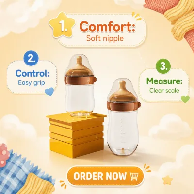 Anti-colic Glass Baby Bottle Arc Type 240ml Wide-Neck Design 60mm Opening Guangzhou Made OEM/ODM Services Available