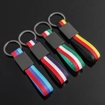 Eco-Friendly Three-Color Braided Strap German Italian Flag Car Metal Pendant Keychain