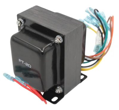 EI audio power transformer with side cattle cover end bells