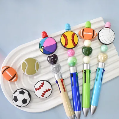New Arrival Multi-Design Sports PVC Focal Beads Wholesale Baseball Football Soccer Basketball Designs for Pens Keychains DIY