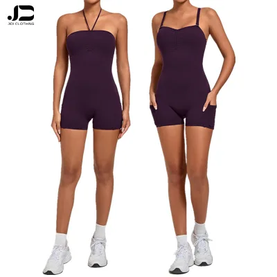 Wholesale Custom logo Multiple Ways to Wear Women's Yoga Onesie Side Pocket Splicing Running Fitness Exercise Onesie