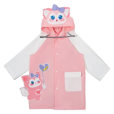 Kids Raincoat Waterproof Cartoon Cat Design with Transparent Brim and Hidden Backpack Soft Customizable Girls Rain Coat