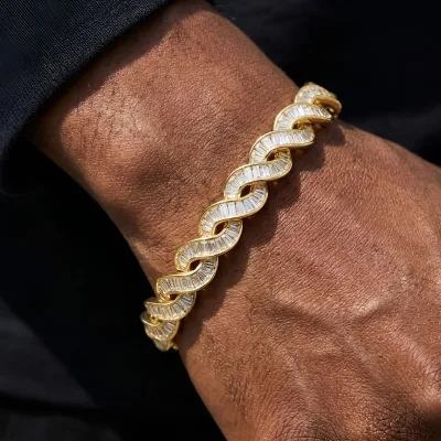 10mm Iced Out Baguette CZ Spiral Bracelet Channel Setting 5A Cubic Zirconia Twist Hip Hop Jewelry for Women Men