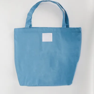Reusable Canvas Tote Bag Blue Cotton Zipper Closure Casual Style Shopping Grocery Handheld Storage Organizer Multipurpose for