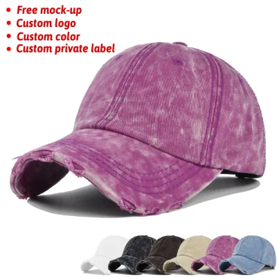 Wholesale Vintage Washed Distressed Baseball Cap Ripped Hole Design Unisex Retro Hip Hop Street Style Sporty Common Denim