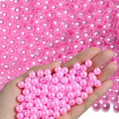 Pink ABS Faux Pearl Beads Bulk, Round Loose Beads 3-10mm for DIY Jewelry & Garment