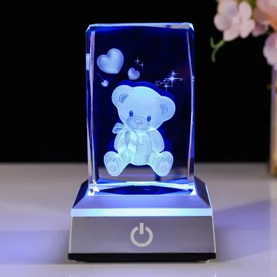 Crystal 3d Laser Cube with Led Light Base Crystal Gift for Holiday