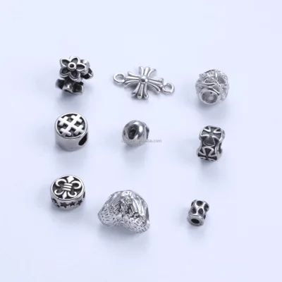 Vintage Stainless Steel Cross Flower Large Hole Beads DIY Men Jewelry Making Finding Punk Bracelet Gothic Loose Spacer Beads