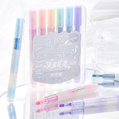 Scented Glitter 6 Colors Floral Fragrance Pastel Highlighter Pens for Kids School Study Planning Journaling Display Box