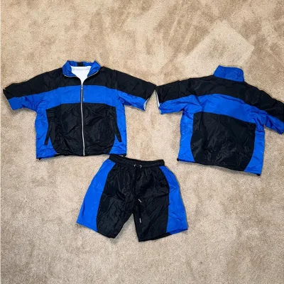 Custom Color Block Two Piece Men Windbreaker Set Zip-Up Short Sleeve Jacket Shorts Tracksuit ODM Print Vintage Streetwear