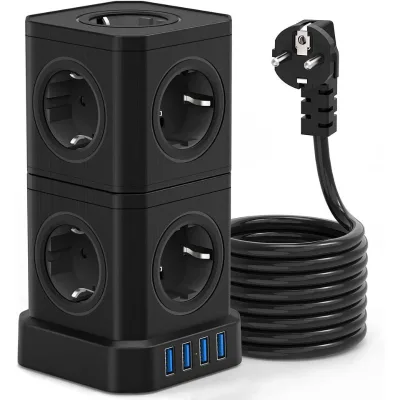 Wholesale EU Tower Type Power Strip Wire Extension Electrical Power Socket With 4 USB