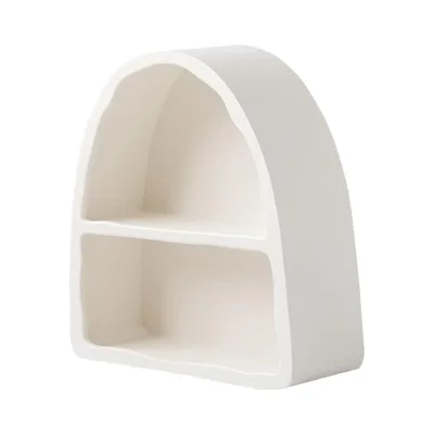 15.1\" 2-Tier White Wood Floating Shelves Arched Wall-Mounted Rack for Bathroom Kitchen Living Room Bedroom Use