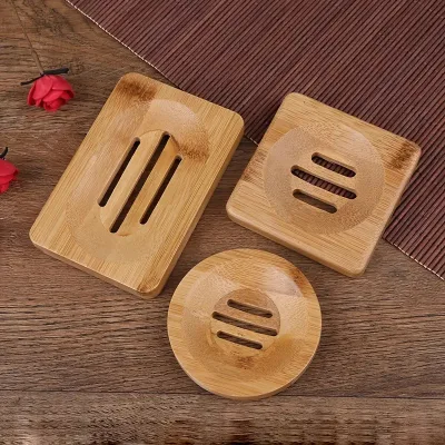 Eco-friendly Natural Bamboo Soap Dishes Simple Style Bath Soap Holder Case Tray Durable Drain Soap Box Bathroom Washroom Tools