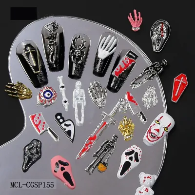 Trending Style Nail Art Decoration Accessories 3d Vintage Punk Cross Pumpkin Ghost Halloween Nail Charms