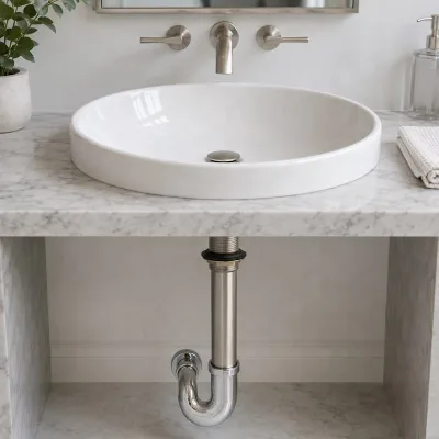 High Quality Brushed Nickel Basin Waste Overflow Solid Brass Body Push-Up Sink Drain Assembly with Brass Lock Nut