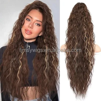 30-Inch Fluffy Natural-Looking Synthetic Blonde Super Wave I-tip Pre-Bonded Claw Clip 140g Women's Highlight Ponytail Extension