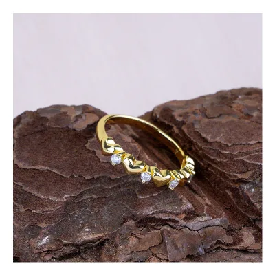 Minimalist Tiny 925 Sterling Silver Fancy Jewelry 18K Gold Plated Heart Cut Moissanite Diamond Eternity Rings