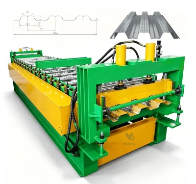 YS Steel Composite Floor Deck Roll Forming Machine Motor PLC Control 0.6-2.0mm GI PPGI Steel Processing Equipment for Warehouse