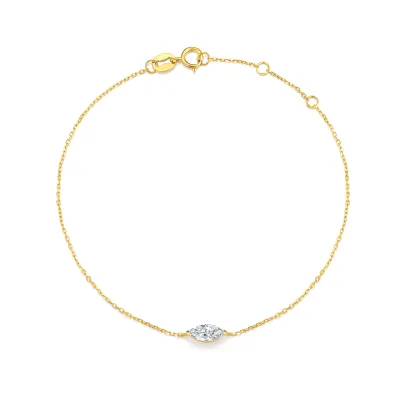Minimalist 10K/14K/18K Solid Gold Marquise Shape Diamond Bracelet Solitaire Synthetic Diamond Link Chain Charm Bracelet
