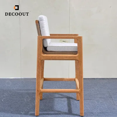 Modern Outdoor Teak Furniture - Outdoor bar Table and Chairs with Waterproof Cushions and High-legged bar Chairs