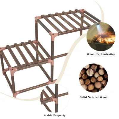 Plant Stand Shelf Indoor Outdoor 2 Tiers 3 Pot Wood Shelf Multiple Corner Large Rack Holder Living Room Patio Balcony Lover Gift