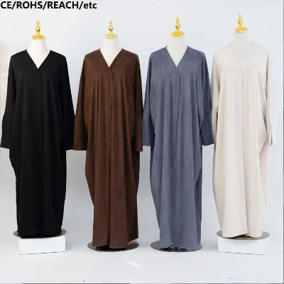 Pure Color Thick Artificial Fur Fabric Open Style Slit Cuff Muslim Women Spring Autumn Winter-abayas