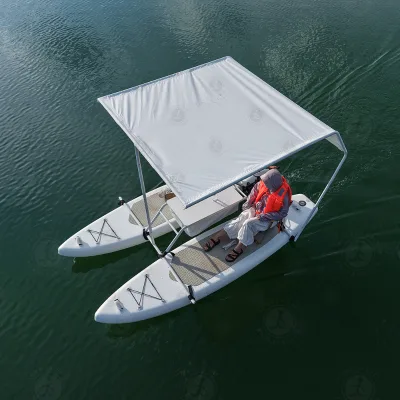 Portable Dual Inflatable Board Catamaran Removable Sun Shade Canopy 2 Person for Lake Fishing Picnic