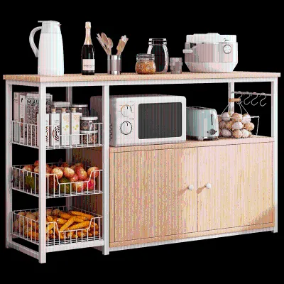 Modern Kitchen Storage Rack with Cabinet Doors Multi Layer Organizer Shelf Freestanding Kitchen Pantry Storage Cabinet