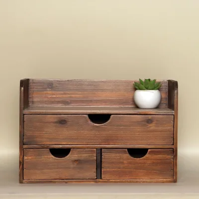 Wooden With Shelf Office Desk Organizer Box for Office Home Makeup Holder Toiletries Supplies Vanity.