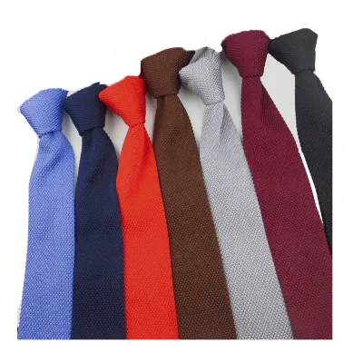 Polyester Knit Tie for Young Men's Red Navy White Burgundy Solid Wedding Luxury Custom Flat Necktie Cravate