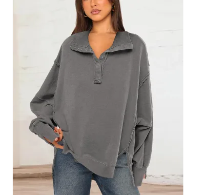 Manufacturer Wholesale Custom Women Fashion Casual Loose Pullover Hoodies  Polo Collar Hoodie  for Women