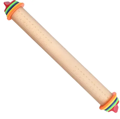 2025 Wood Rolling Pin With Removable Thickness Rings, Beech Wood Rolling Pin Adjustable for Baking Pizza, Pastries, Cookies
