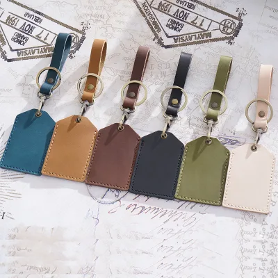 Handmade Leather Mini Bus Card Holder Keychain Student Campus Card Access Control Card Holder Protective Cover