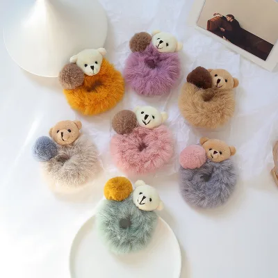 Korean Celebrity Plush Hair Rope Cute Scrunchies Little Bear Hair Accessories