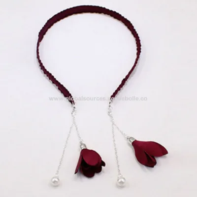 Fashion Headband with Floral Tassels,Fabric Covered Band