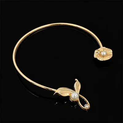 Glory Hardware Manufacturer Metal Gold Plated Neck Ring Buckles Flower Bead Clothing Accessories Custom Buckle for Party Dress