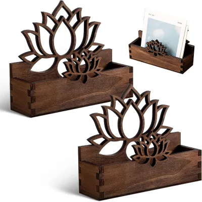 Wooden Crafts Flower Business Card Holder Wooden Open Card Stand Hollowed Desktop for Desk