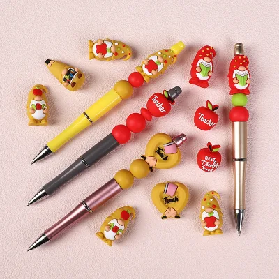 New-style 3D Silicone Bead Bracelet Teachers Beaded Accessories Pencil-shaped Resin-filled Cartoon Focal Beads for Pen DIY