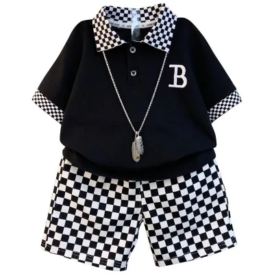 Boys' Handsome Polo Shirt Set, New Style, Trendy, Short Sleeved, Boys' and Babies' Summer Clothes, Explosive Street