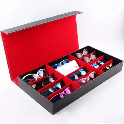 Factory Wholesale Magnetic 12 Slots PU Sunglasses Display Rack High-end Rectangle Portable Eyewear Eyeglasses Storage Box