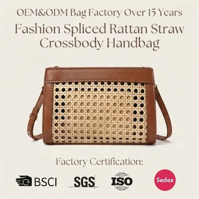 OEM&ODM Manufacturer Natural Rattan Straw Clutch Bag Minimalist Splicing Hollow Woven Envelope Crossbody Bag Women Daily Party