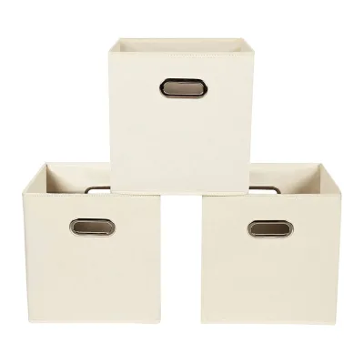 Household Foldable Fabric Storage Bins Toy Cubes Storage With Handles  Ivory