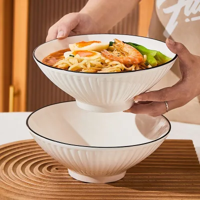 8 Inch Ceramic Noodle Bowl Salad Fruit Bowl Microwave Oven Dishwasher Safe Large Capacity Bowl for Home Restaurant Kitchen